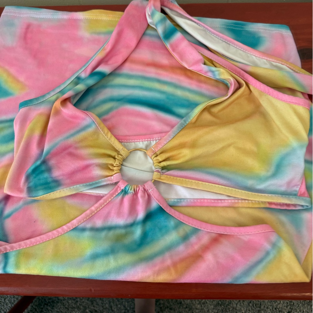 Colorful Tie-Dye Halter Top Dress